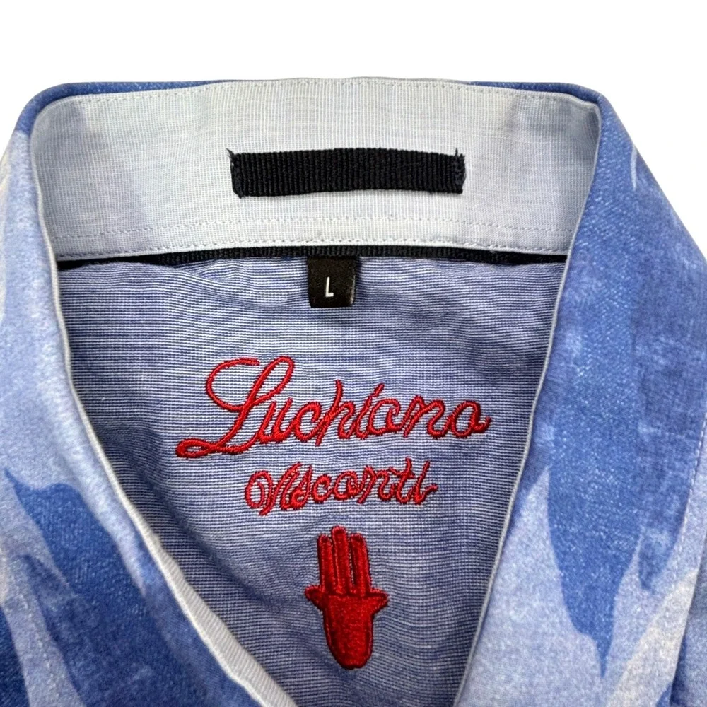 Luciano Visconti Mens‎ Shirt Large Blue Camouflage Pattern Short Sleeve - Picture 12 of 16